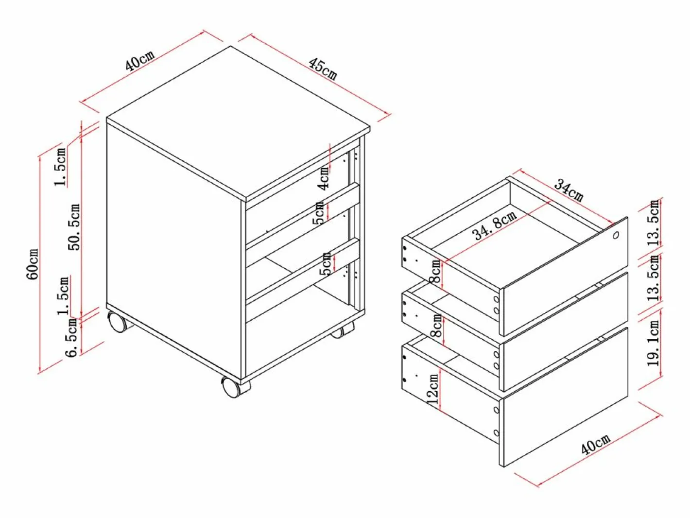Vente-unique Cajonera De Escritorio|Cajonera de oficina con 3 cajones en color - OLBERDA