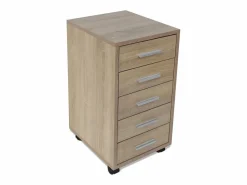 vidaxl Cajonera de oficina con ruedas 5 cajones color roble Color natural claro