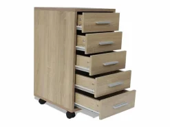 vidaxl Cajonera de oficina con ruedas 5 cajones color roble Color natural claro