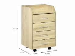Vinsetto Cajonera De Escritorio|Cajonera de oficina madera natural 40x36x65 cm