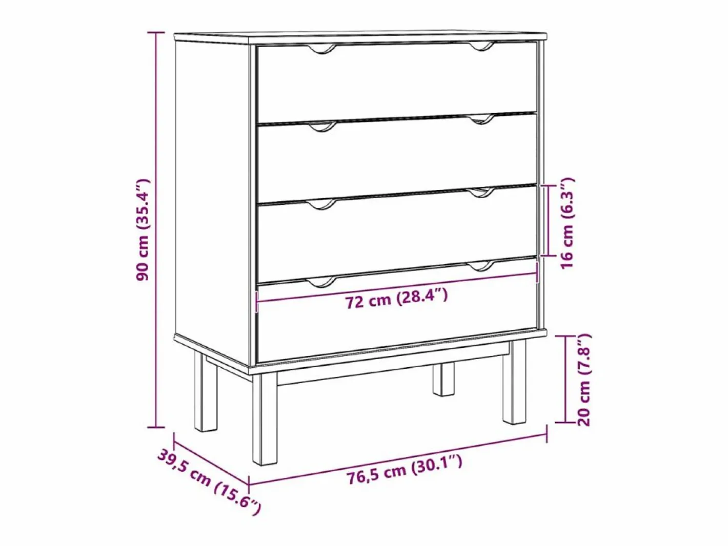 Cajonera OTTA madera maciza de pino 76,5x39,5x90 cm^vidaxl Clearance