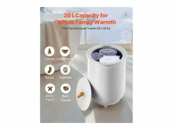 Calentador de Toallas 20 L SucceBuy, Cubo Secatoallas para Baño, con Regulación de Temperatura, Temporizador 20/40/60/90 min e Indicador LED Gris Hot
