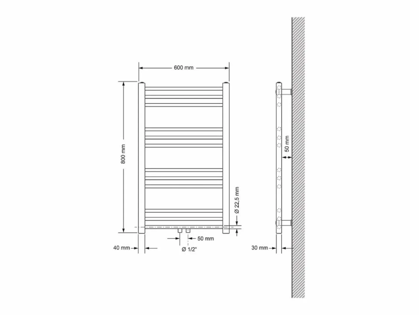 Calentador de toallas no eléctrico Sahara, 600 x 800 mm, , conexión central^LuxeBath Online
