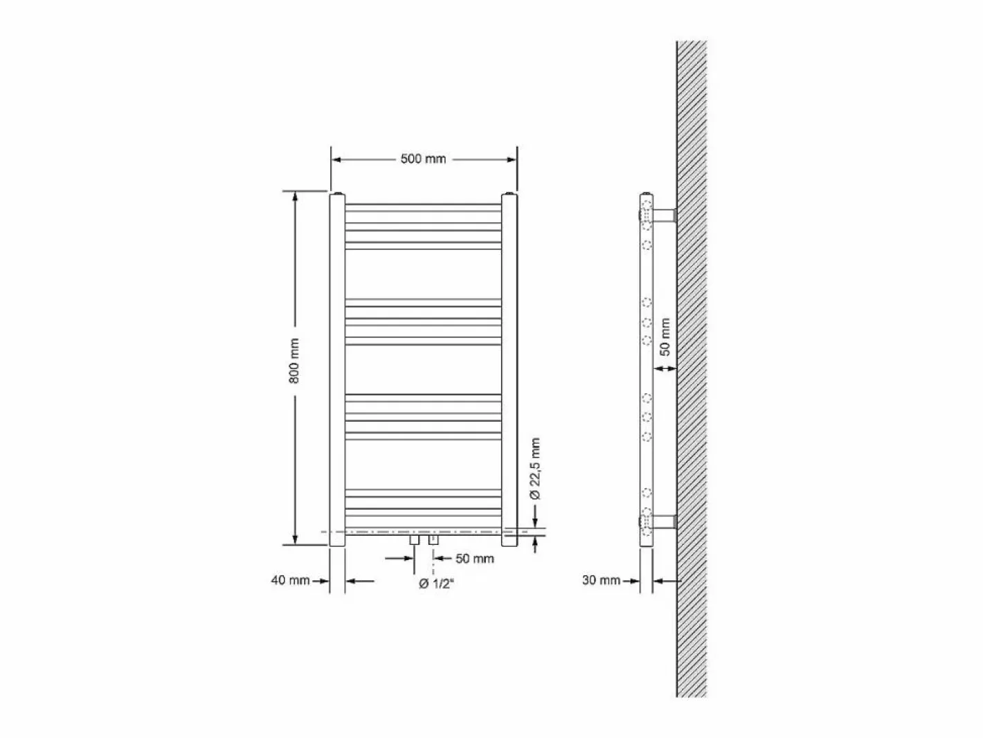 Calentador de toallas no eléctrico Sahara, 500 x 800 mm, , conexión central^LuxeBath Sale