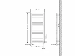 Calentador de toallas Sahara Design, 400 x 800 mm, cromado, conexión lateral, forma recta^LuxeBath New