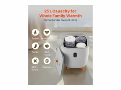Calentador de Toallas SucceBuy 25 L, Cubo Secatoallas para Baño, con Pantalla LED, Regulación de Temperatura y Temporizador 20/40/60/90 min Gris Sale
