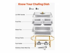 Materiales Y Utensilios De Cocina|Calentadores de Comida SucceBuy Juego de Bufé Rectangular de 7.5 L (Juego de 2, con Bandejas de Acero Inoxidable de Tamaño Medio)