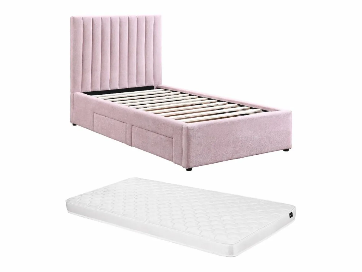 Vente-unique Cama Adulto|Cama 90 x 190 cm con 2 cajones de tela + colchón - SARAH