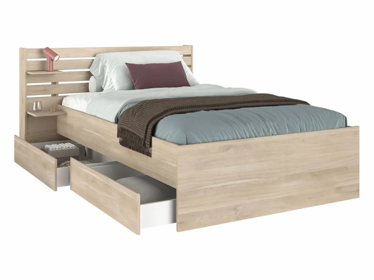 Vente-unique Cama 120 x 190 cm con 4 cajones color natural + somier + colchón - TENALIA Color natural claro Outlet