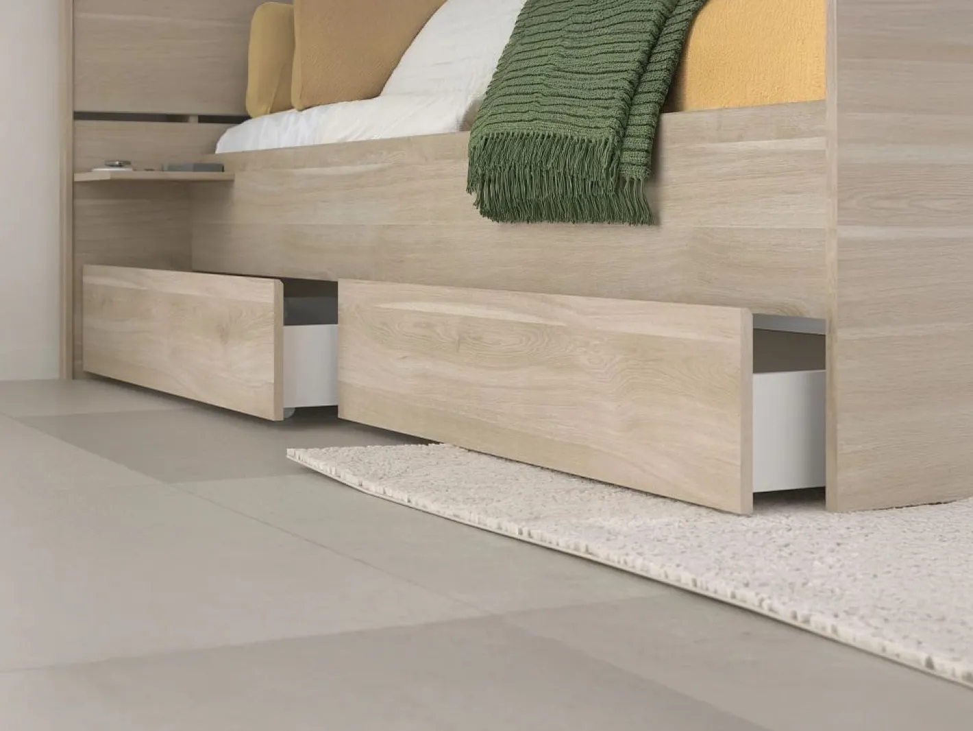 Vente-unique Cama 120 x 190 cm con 4 cajones color natural + somier + colchón - TENALIA Color natural claro Outlet
