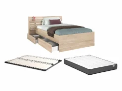 Vente-unique Cama 120 x 190 cm con 4 cajones color natural + somier + colchón - TENALIA Color natural claro Outlet