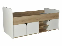 Vente-unique Cama 90 x 190 cm con almacenaje en color natural y blanco - LOSTYA Color natural claro / Blanco