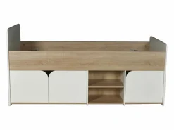 Vente-unique Cama 90 x 190 cm con almacenaje en color natural y blanco - LOSTYA Color natural claro / Blanco