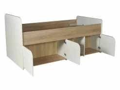 Vente-unique Cama 90 x 190 cm con almacenaje en color natural y blanco - LOSTYA Color natural claro / Blanco