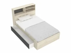 Vente-unique Cama 120 x 190 cm con almacenaje en color natural y antracita + somier - VARDIEL Gris antracita / Color natural claro Hot