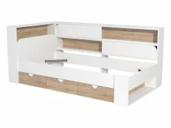 Cama 90 x 190 cm con almacenaje en color blanco y natural + somier - TAMADU^Vente-unique Best