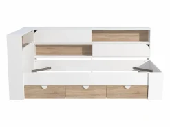Cama 90 x 190 cm con almacenaje en color blanco y natural + somier - TAMADU^Vente-unique Best