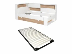 Cama 90 x 190 cm con almacenaje en color blanco y natural + somier - TAMADU^Vente-unique Best