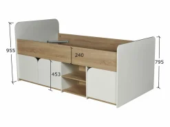 Vente-unique Cama Infantil|Cama 90 x 190 cm con almacenamiento en colores natural y blanco + somier + colchón - LOSTYA