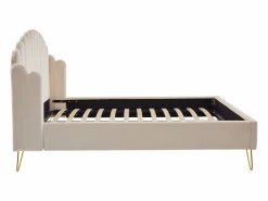 Vente-unique Cama 140 x 190 cm con cabecero ondulado de terciopelo + colchón - SAGALI Beige Hot