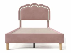 Merax Cama 90 x 190 cm con cabecero regulable - Terciopelo - LEDs - Rosa Discount