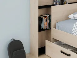 Vente-unique Cama Adulto|Cama 140 x 190/200 cm con cabecero en natural y negro + somier + colchón - KINSELIA