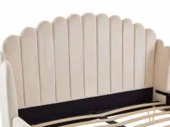 Vente-unique Cama 160 x 200 cm con cabecero ondulado en terciopelo - SAGALI Beige Sale