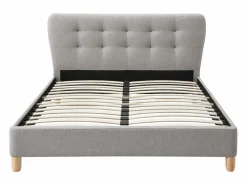 Vente-unique Cama 140 x 190 cm con cabecero capitoné tela + colchón - ELIDE Gris