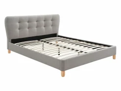 Vente-unique Cama Adulto|Cama 140 x 190 cm con cabecero capitoné tela - ELIDE
