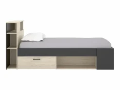Vente-unique Cama Con Almacenaje|Cama Adulto|Cama 120 x 190 cm con cabecero con compartimentos en natural y antracita + somier - LEANDRE
