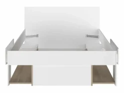 Vente-unique Cama Con Almacenaje|Cama Infantil|Cama 120 x 190 cm con compartimentos color blanco y natural + somier + colchón - KINSELIA