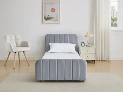 Vente-unique Cama 90 x 190 cm en terciopelo con costuras - ROGADI Gris Online