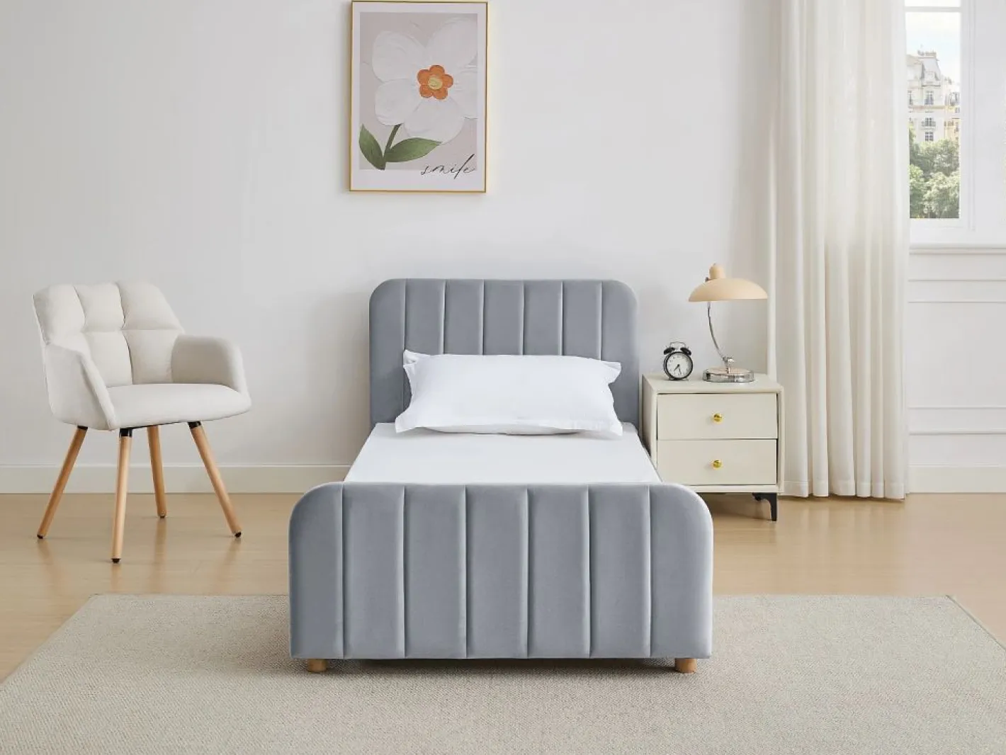 Vente-unique Cama 90 x 190 cm en terciopelo con costuras - ROGADI Gris Online
