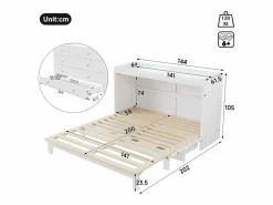 Merax Cama abatible - 140 x 200 cm - con cajón + USB + LED - tablero lacado alto brillo - MDF + aglomerado - Blanco Outlet