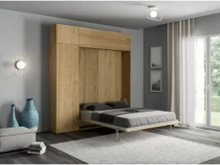 Cama abatible 160 vertical Kentaro con columna - módulo a pared superior - módulo con apertura vasistas Roble Natural^ITAMOBY Sale