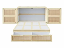 Cama abatible 140 x 200 cm - con 2 cajones - con somier de láminas - natural​ (colchón no incluido)^ModernLuxe Outlet