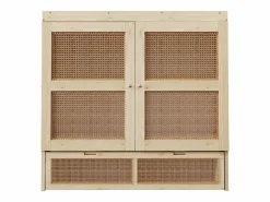 Cama abatible 140 x 200 cm - con 2 cajones - con somier de láminas - natural​ (colchón no incluido)^ModernLuxe Outlet