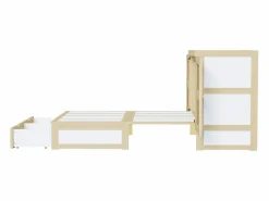 Cama abatible 140 x 200 cm - con 2 cajones - con somier de láminas - natural​ (colchón no incluido)^ModernLuxe Outlet