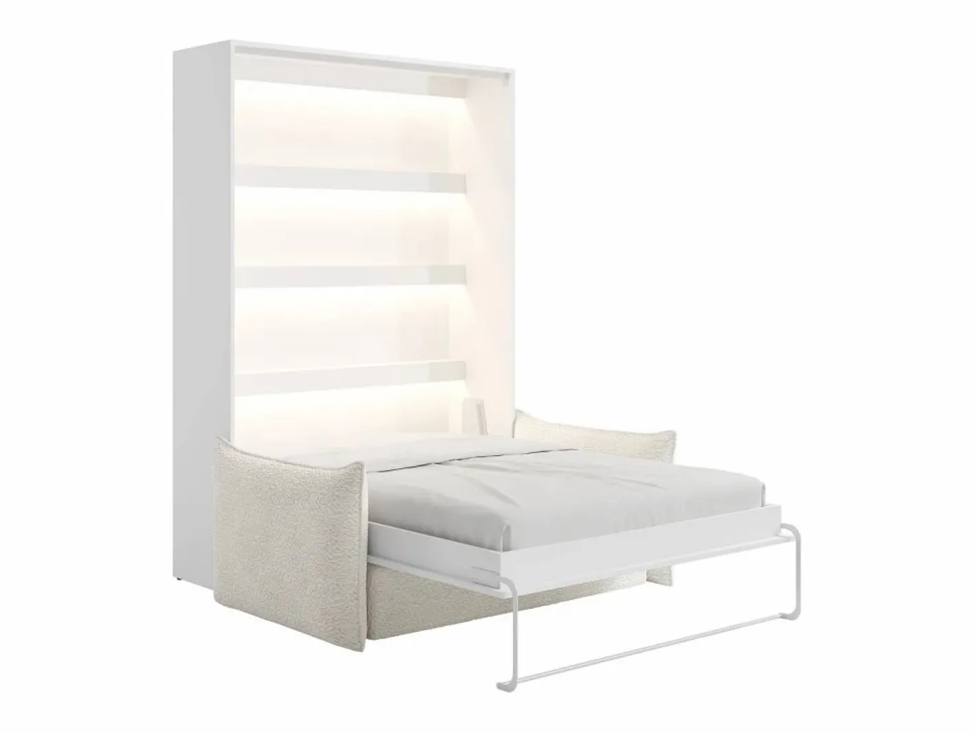 Vente-unique Cama Abatible|Cama abatible 140 x 200 cm apertura vertical manual leds blanco + sofá - RAPILI