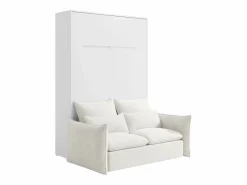 Vente-unique Cama Abatible|Cama abatible 140 x 200 cm apertura vertical manual leds blanco + sofá - RAPILI