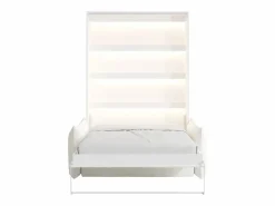 Vente-unique Cama Abatible|Cama abatible 140 x 200 cm apertura vertical manual leds blanco + sofá - RAPILI