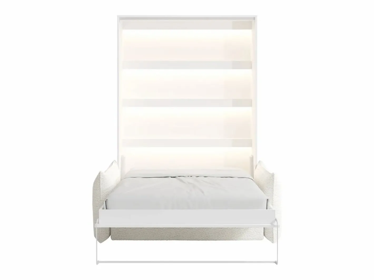 Vente-unique Cama Abatible|Cama abatible 140 x 200 cm apertura vertical manual leds blanco + sofá - RAPILI