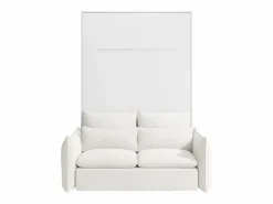 Vente-unique Cama Abatible|Cama abatible 140 x 200 cm apertura vertical manual leds blanco + sofá - RAPILI