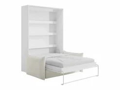 Vente-unique Cama Abatible|Cama abatible 140 x 200 cm apertura vertical manual leds blanco + sofá - RAPILI