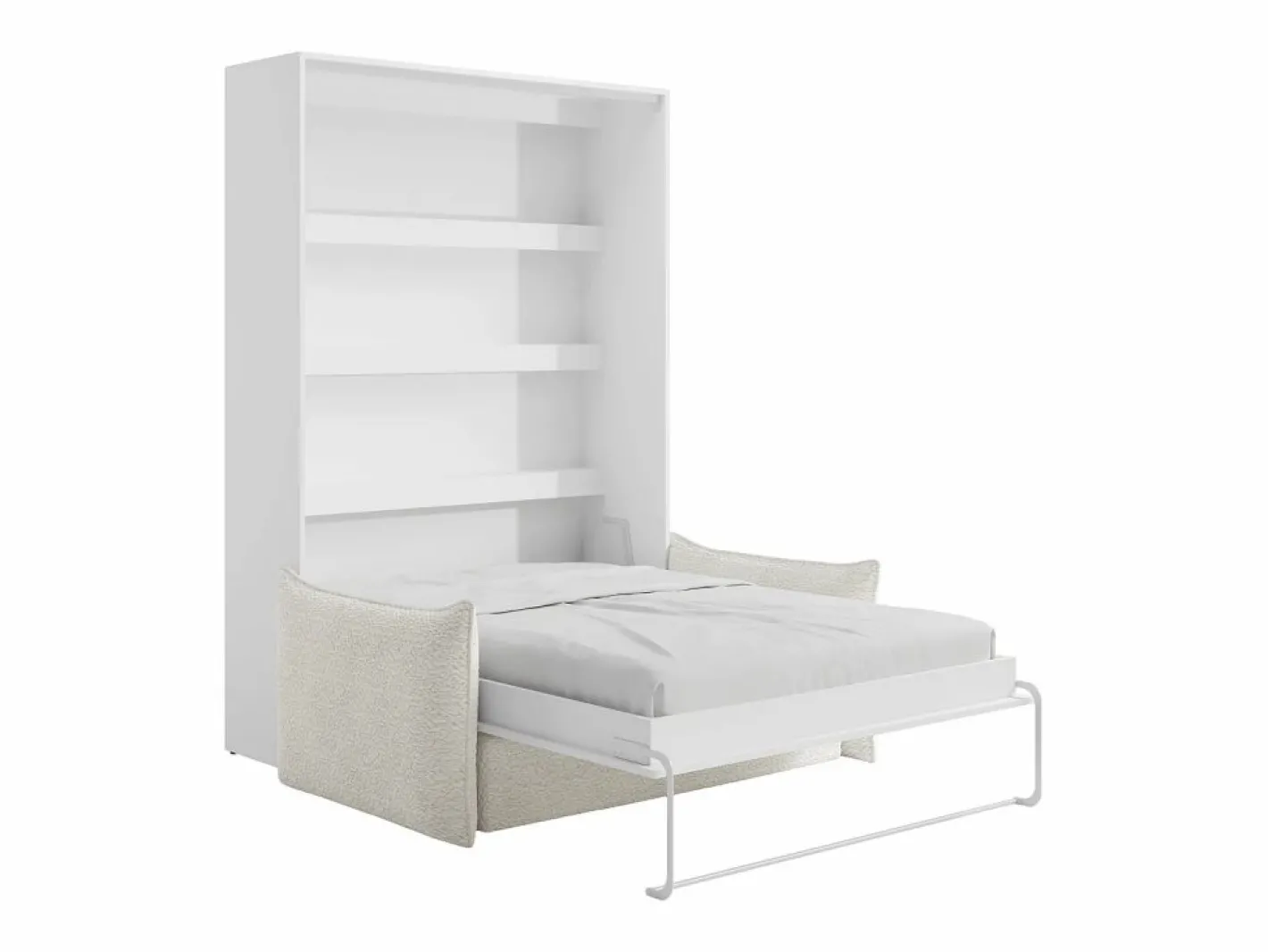 Vente-unique Cama Abatible|Cama abatible 140 x 200 cm apertura vertical manual leds blanco + sofá - RAPILI