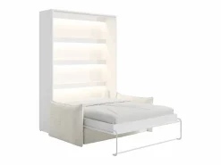 Vente-unique Cama abatible 140 x 200 cm apertura vertical leds blanco + colchón + sofá - RAPILI Beige / Blanco Discount