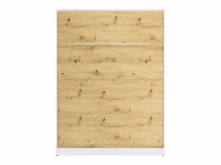 Vente-unique Cama abatible 160 x 200 cm apertura vertical LEDs blanco y natural + colchón - RAPILI Color natural claro / Blanco Best