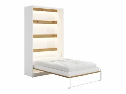 Vente-unique Cama abatible 120 x 200 cm apertura vertical leds blanco y natural + colchón - RAPILI Color natural claro / Blanco Outlet