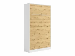 Vente-unique Cama abatible 120 x 200 cm apertura vertical leds blanco y natural + colchón - RAPILI Color natural claro / Blanco Outlet