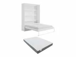 Cama abatible 160 x 200 cm apertura vertical manual LEDs + colchón - RAPILI^Vente-unique New